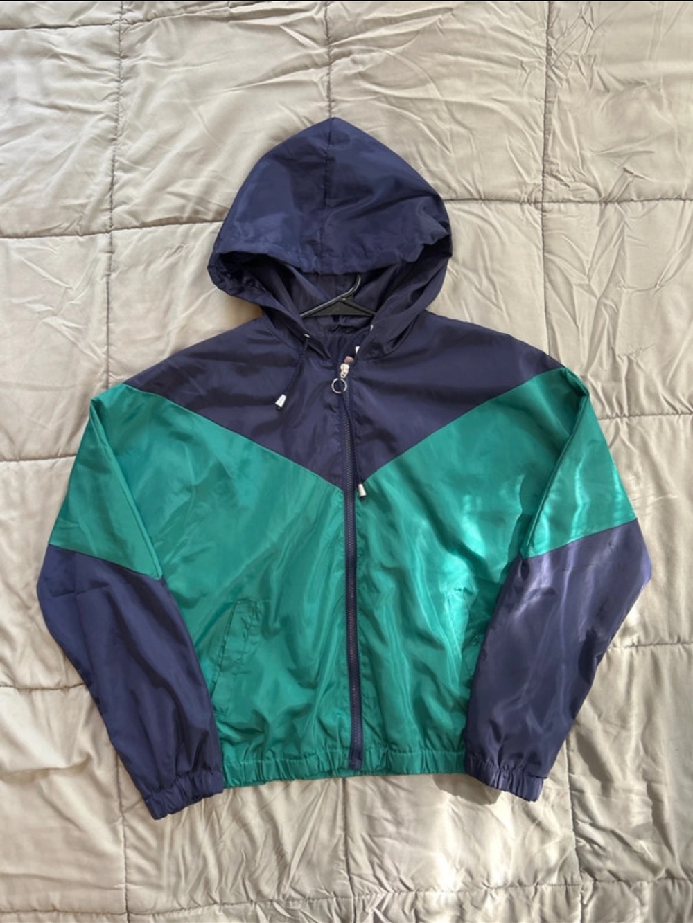Women's Hooded Windbreaker Jacket - Navy & Teal